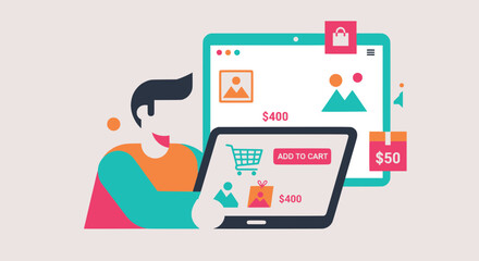 Man Shopping Online Through a Digital Store Interface