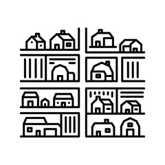 Simple Outline House and Building Icons Grid