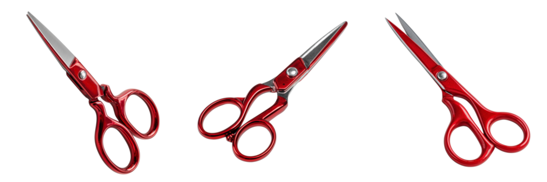 Set of Professional hairdressing scissors cutting a strand of hair transparent png background. Ai generated - Powered by Adobe