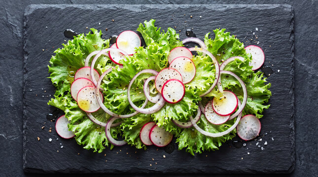 Salad with various vegetables and sliced radishes. Healthy eating. World Vegan Day - Powered by Adobe