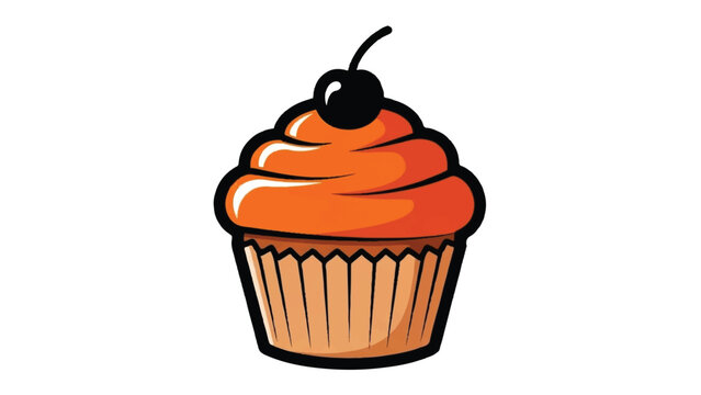 Delicious Orange Cupcake with Cherry on Top.