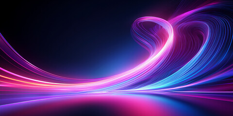 Violet Neon Wave Digital Abstract Background / バイオレットのネオン光が波形のように動く抽象背景