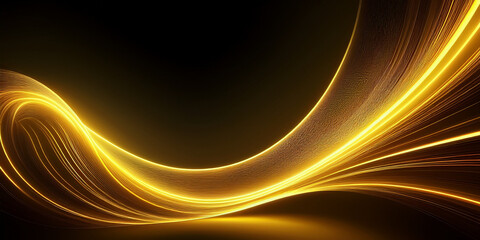 Golden Light Trail Digital Abstract Background / 黄金色の光が曲線状に流れる抽象背景