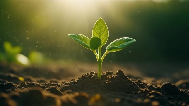 若い双葉が芽吹く植物の成長（1本）