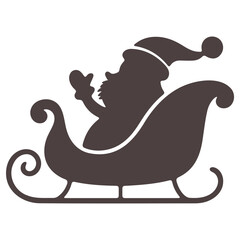 Silhouette of santa claus in a sleigh with a hat waving his hand for christmas holiday season celebration