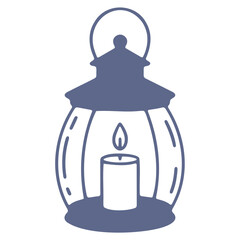 Illustration of a vintage lantern with a candle inside, showcasing a simple and elegant design style
