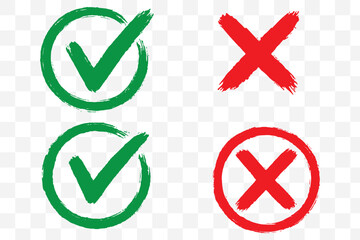 Hand drawn check tick mark icon set. x marks, checkboxes, and checklist symbols including right and wrong signs in brush marker style. © Mr. 786