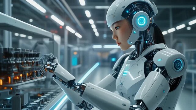 ロボットを操作する研究者の作業シーン
