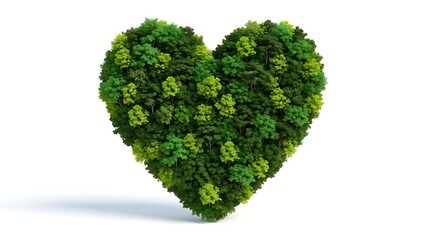 Heart Shaped Forest Symbolizing Love for Nature and Environmental Conservation advocating for Sustainable Future with Lush Green Trees and Foliage on White Background