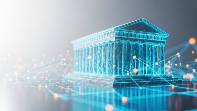 Digital bank building with data network. concept of digital finance and technology. - Powered by Adobe