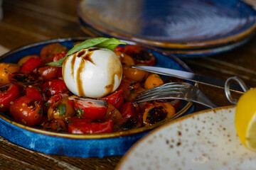 Fresh vegetable salad. Caprese salad. Italian salad. Mediterranean salad. Italian cuisine.