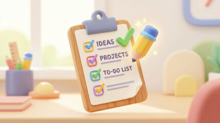 Charming clipboard with to-do list, ideas, and projects marked complete, bringing organization and accomplishment to your workspace.