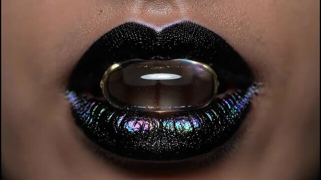 Different aspects of a multifaceted personality with a magic capsule pill held in a woman's mouth