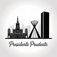 Fototapeta premium Presidente Prudente Skyline Silhouette — Inland São Paulo Brazil Hub City Vector Illustration