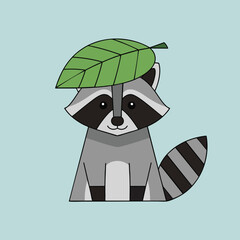 Cartoon Raccoon with Leaf on Head