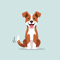 Happy Cartoon Dog Sitting and Wagging Tail