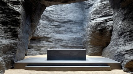 Stone Altar in Cave, Dramatic Lighting