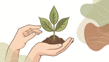 Nurturing a young plant in hands symbolizes growth, hope, and a sustainable future for business and life.