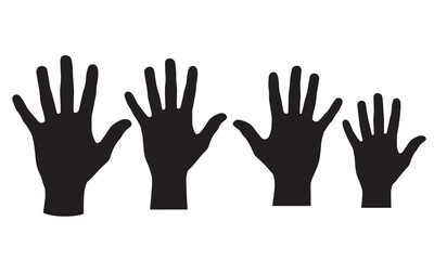 Obraz premium Four black hand silhouettes of varying sizes against a white background