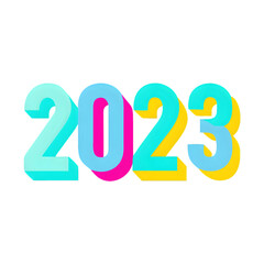 Colorful 2023 typography design with a vibrant gradient effect on transparent background