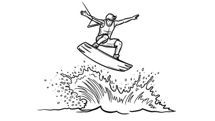 Fototapeta premium Dynamic wakeboarding adventure: thrilling splash and ride scene in black and white art