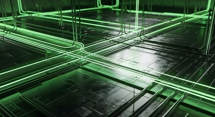 Futuristic green technology background abstract digital network cyber system structure connection lines
