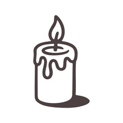 Illustration of a burning candle with dripping wax and a visible shadow on a white background