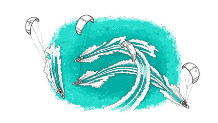 Exciting kite surfing adventure on turquoise waves with dynamic motion