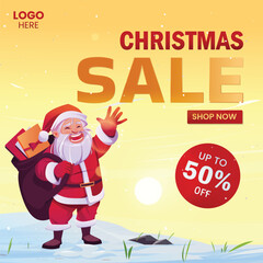 Christmas Sale Flyer featuring Santa Claus,
Winter Scenery, and Sunset