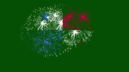 Panama Flag Fireworks Animation on Green Screen – Panama National Day Celebration Pyrotechnic Effect with Flag-Shaped Firework Burst