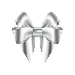 Vector realistic shiny silver ribbon with bow - wrapping decoration on transparent background