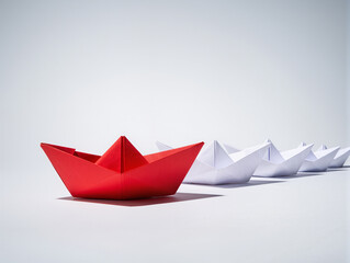 Obraz premium success leadership concept, Red leader boat leading white, strategy planning development