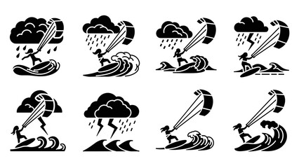 Dynamic kiteboarding in stormy weather: eight unique silhouette designs