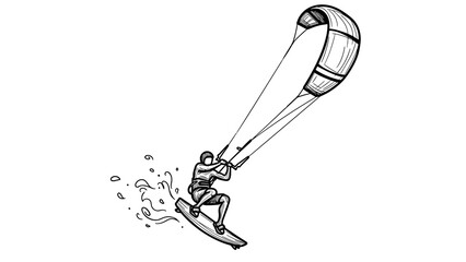 Dynamic black and white kiteboarding artwork with splashes