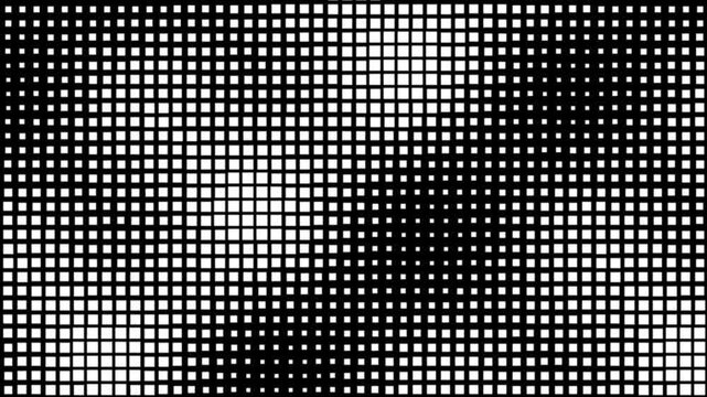 Organic Flowing Grid Animation With Smooth Size Variation, Pixel Perfect White Squares, Abstract Black and White Waving Grid Animation. Retro Pixelated Digital Ripple Effect. Fluid Motion Background 