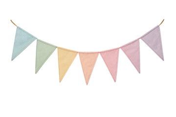 Pastel bunting flags string for party celebration, creating a festive atmosphere with decorative pennants