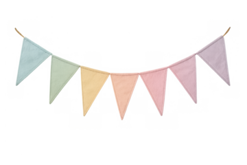 Pastel bunting flags string for party celebration, creating a festive atmosphere with decorative pennants