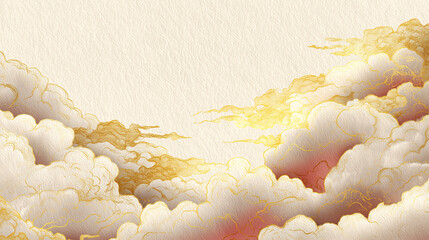 水墨調の紅白の雲・和風背景