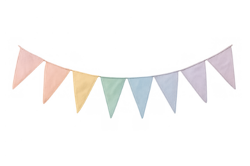 Pastel colored bunting banner string with pennant flags for party celebration and festive event decoration on transparent background