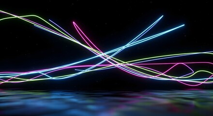 Abstract neon lights glowing lines background futuristic technology design concept art wallpaper graphic