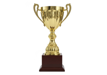 Golden trophy isolated on transparent background for award ceremony and competition victory