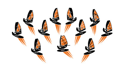 Dynamic windsurfing silhouettes with vibrant geometric sails © Ophelia