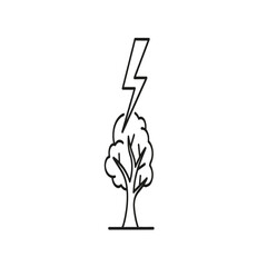 Line art illustration of a lightning bolt striking a tree, depicting natural power and danger.