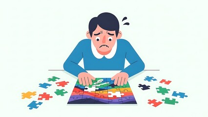 Frustrated Man Struggling to Solve a Puzzle