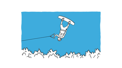 Minimalist wakeboarding adventure with dynamic tricks on a vibrant blue background © Ophelia