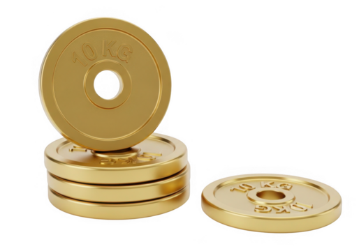 Golden weight plates for fitness and sports isolated on transparent background for gym and workout use - Powered by Adobe