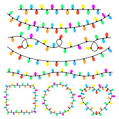 8 Colorful Christmas Lights PNG Clipart Bundle – Seamless Holiday String Light Designs with transparent background.