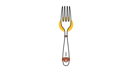 Minimalist illustration of a dinner fork with simple line art and subtle orange color accents on a white background.