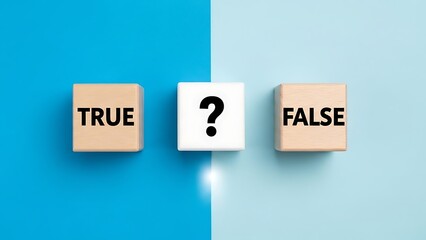 True false question mark cubes on divided blue background