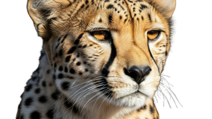 Cheetah Portrait with Intense Gaze on White Background